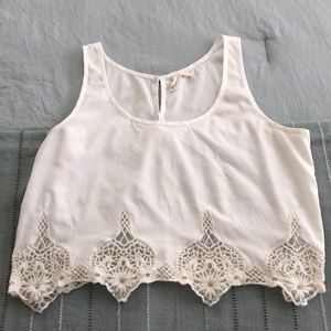 White/Cream Embroidered Cropped Tank Top